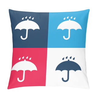 Personality  Black Opened Umbrella Symbol With Rain Drops Falling On It Blue And Red Four Color Minimal Icon Set Pillow Covers