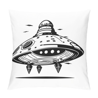 Personality  Ufo Icon Hand Draw Black Space Logo Vector Element And Symbol Perfect. Pillow Covers