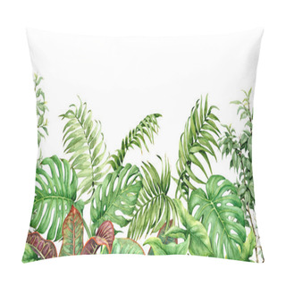 Personality  Hand Drawn Tropical Plants. Seamless Line Horizontal Border Made With Watercolor Exotic Green Rainforest Leaves On White Background.  Pillow Covers