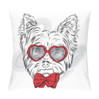 Personality  Cute Puppy Vector . York With Glasses And Tie . Pillow Covers