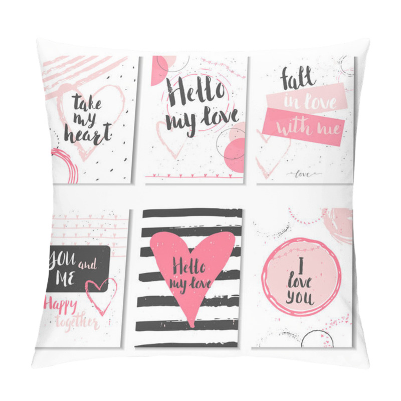 Personality  Set of 6 Valentines day gift cards with heart and lettering. Calligraphy, hand drawn design elements for print, poster, invitation. pillow covers