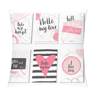 Personality  Set Of 6 Valentines Day Gift Cards With Heart And Lettering. Calligraphy, Hand Drawn Design Elements For Print, Poster, Invitation. Pillow Covers