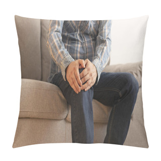 Personality  Man With Knee Pain Concept. Health Issues.  Pillow Covers