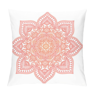 Personality  Mandala. Ethnic Round Ornament. Hand Drawn Indian Motif. Mehendi Meditation Yoga Henna Theme. Unique Red Fiery Floral Print. Pillow Covers