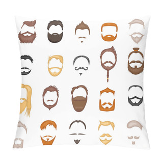 Personality  Beard And Hair Man Face Mask Hairstyle Cartoon Vector Collection Pillow Covers