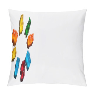 Personality  Flat Lay With Round Shape From Colorful Gummy Bears On White Background, Banner  Pillow Covers