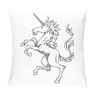 Personality  Heraldic Unicorn Turn Left, Monochrome Style Pillow Covers