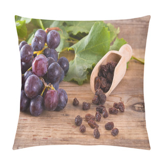 Personality  Bunch Of Grapes On Wooden Table. Pillow Covers