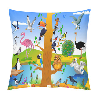 Personality Bird Kingdom Illustratin Pillow Covers