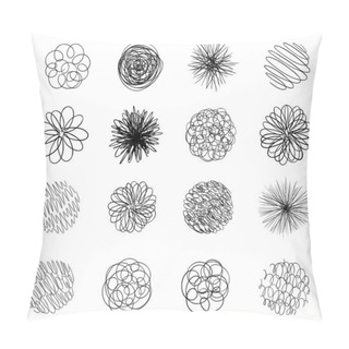 Personality  Round Tangled Line Set Pattern Sketch. Pen Hatched Drawing Picture. Hand Drawn Vector. Abstract Background. Black Outline. Pillow Covers