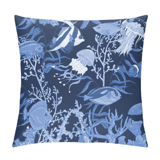 Personality  Blue Sea Life Seamless Background, Underwater Vector Illustration Pillow Covers