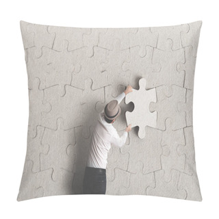 Personality  Man Places Last Piece Of Puzzle Surreal Concept Pillow Covers