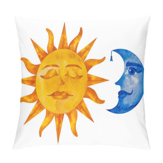 Personality  Sun With Closed Eyes And Moon With An Open.  Pillow Covers