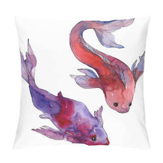 Personality Aquatic Underwater Colorful Tropical Fish Set. Red Sea And Exotic Fishes Inside: Goldfish. Watercolor Background Set. Watercolour Drawing Fashion Aquarelle. Isolated Goldfish Illustration Element. Pillow Covers