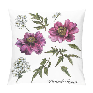 Personality  Flowers Set Of Watercolor Flowes And Leaves In Sketch Style Pillow Covers