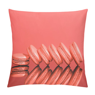 Personality  Living Coral Macaroons With Reflection. Pantone Color Of The Year 2019 Concept Pillow Covers