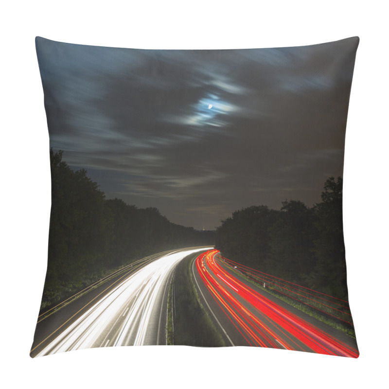 Personality  Long Time Exposure Freeway Cruising Car Light Trails Streaks Of Light Speed Highway Moon Cloudy Pillow Covers