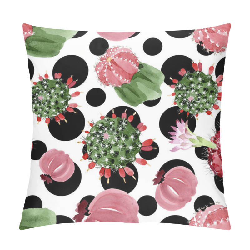 Personality  Red And Green Cacti Watercolor Illustration Set. Seamless Background Pattern. Pillow Covers