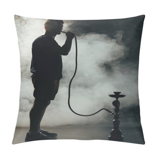 Personality  Full Length View Of Silhouette Smoking Hookah In Darkness Pillow Covers