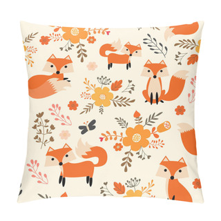 Personality  Bright And Funny Seamless Pattern With Cute Foxes And Flowers On A Pastel Orange Background For Children. Animal Cartoon Background For Baby Textile, Wrapping Paper, Wallpaper In Vector. Pillow Covers