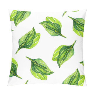 Personality  Hand Drawn Watercolor Botanical Illustration Of The Plantain Plant. Drawing Isolated On The White Background. Medical Herbs Illustration, Herbarium Seamless Pattern Pillow Covers