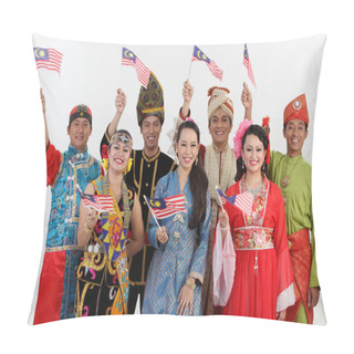 Personality  Malaysians With Traditional Costume Showing Malaysia Flag Pillow Covers