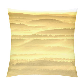 Personality  Misty Autumn Mountain Hills And Landscape. Filtered Image With Cross Processed Vivid Effect. Pillow Covers