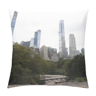 Personality  Cityscape With Modern Skyscrapers And Green Park In New York City Pillow Covers