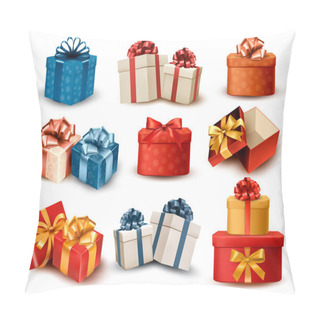 Personality  Set Of Colorful Retro Gift Boxes With Bows And Ribbons. Vector I Pillow Covers