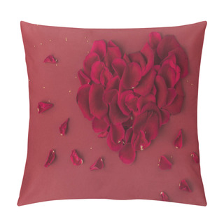 Personality  Top View Of Heart Made Of Roses Petals Isolated On Red Pillow Covers