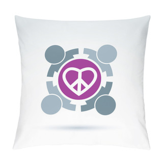 Personality  Antiwar And Love Vector Icons. People Holding Hands Around A Lov Pillow Covers