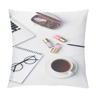 Personality  Modern Girly Workplace With Laptop Pillow Covers
