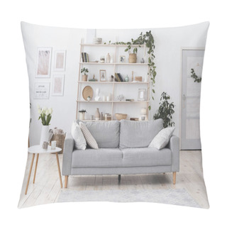 Personality  Stylish Living Room Interior With Modern Light Couch And Home Plants Pillow Covers
