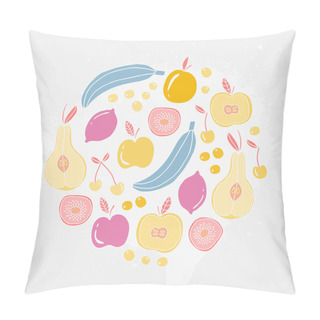 Personality  Set Of Hand Drawn Fruits. Healthy Food Abstract Background. Pillow Covers
