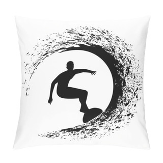 Personality  Silhouette Of The Surfer On An Ocean Wave In Style Grunge Pillow Covers