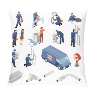 Personality  Plumber Isometric Icons Set Pillow Covers