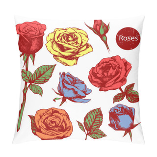 Personality  Colorful Hand-drawn Roses. Pillow Covers