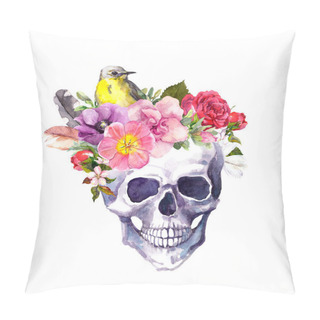 Personality  Human Skull - Flowers, Bird In Boho Style. Watercolor Pillow Covers