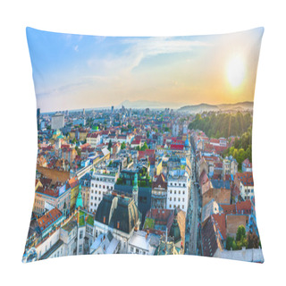 Personality  Zagreb City Sunset Panorama. / Amazing Aerial Panorama Of Zagreb Downtown In Sunset Time, Croatia Europe. Pillow Covers