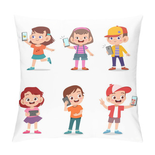 Personality  Kids Children With Smartphone Vector Pillow Covers