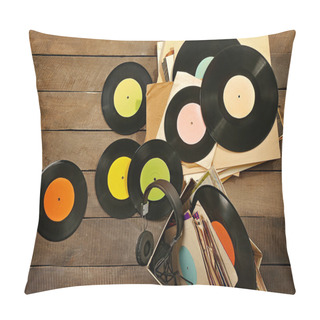 Personality  Vinyl Records And Headphones On Table Pillow Covers