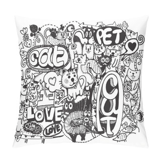 Personality  Hipster Cat Doodles Background Pillow Covers