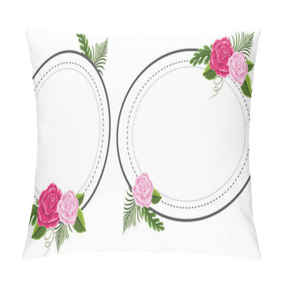 Personality  Two Flower Frames With Pink Roses Pillow Covers