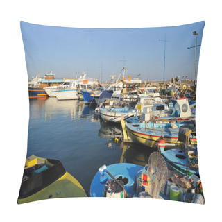 Personality  Fishing Boats And Yachts Moored In The Fishing Harbor, Ayia Napa, Cyprus Pillow Covers