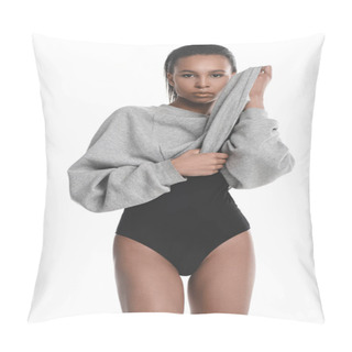 Personality  Young Woman In Bodysuit And Sweater  Pillow Covers