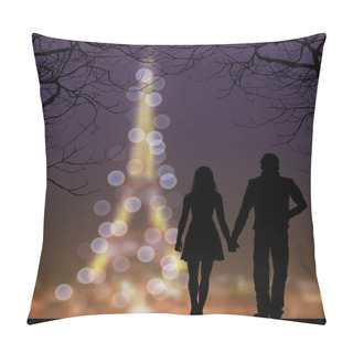 Personality  Silhouettes Of Couple Against The Eiffel Tower And Sunset Sky Pillow Covers