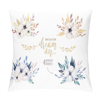 Personality  Handpainted Watercolor Flowers Set In Vintage Style With The Phrase Dream On Isolated On White Background. Pillow Covers