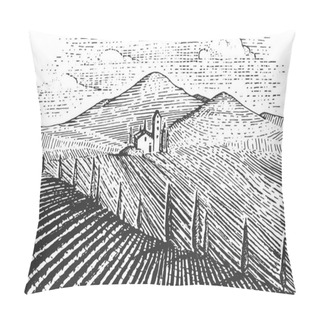 Personality  Vintage Engraved, Hand Drawn Vineyards Landscape, Tuskany Fields, Old Looking Scratchboard Or Tatooo Style Pillow Covers