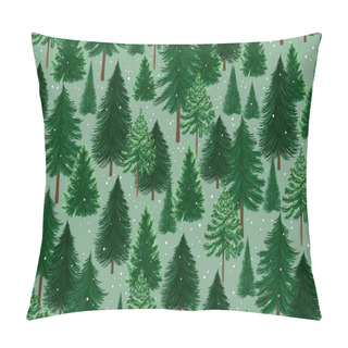 Personality  Hand-drawn Winter Coniferous Forest. Seamless Vector Pattern. Christmas Design. Landscape In A Cartoon Style. Pillow Covers