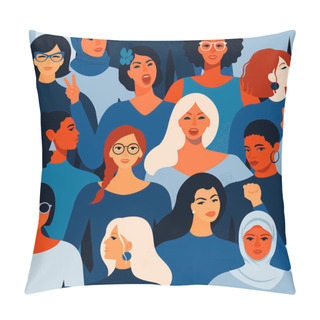 Personality  Female Diverse Faces Of Different Women Seamless Pattern. Vector Seamless Pattern. Pillow Covers